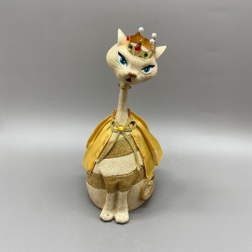 Mark Roberts Royal Cat Figurine Glitter Resin Crown Gold Cape Whimsical Decor